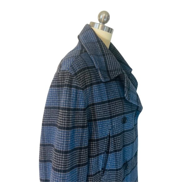 J Crew Blue Black Plaid Jacket Peacoat Wool Blend Button LS Lined sz L $365 EUC - Picture 2 of 8